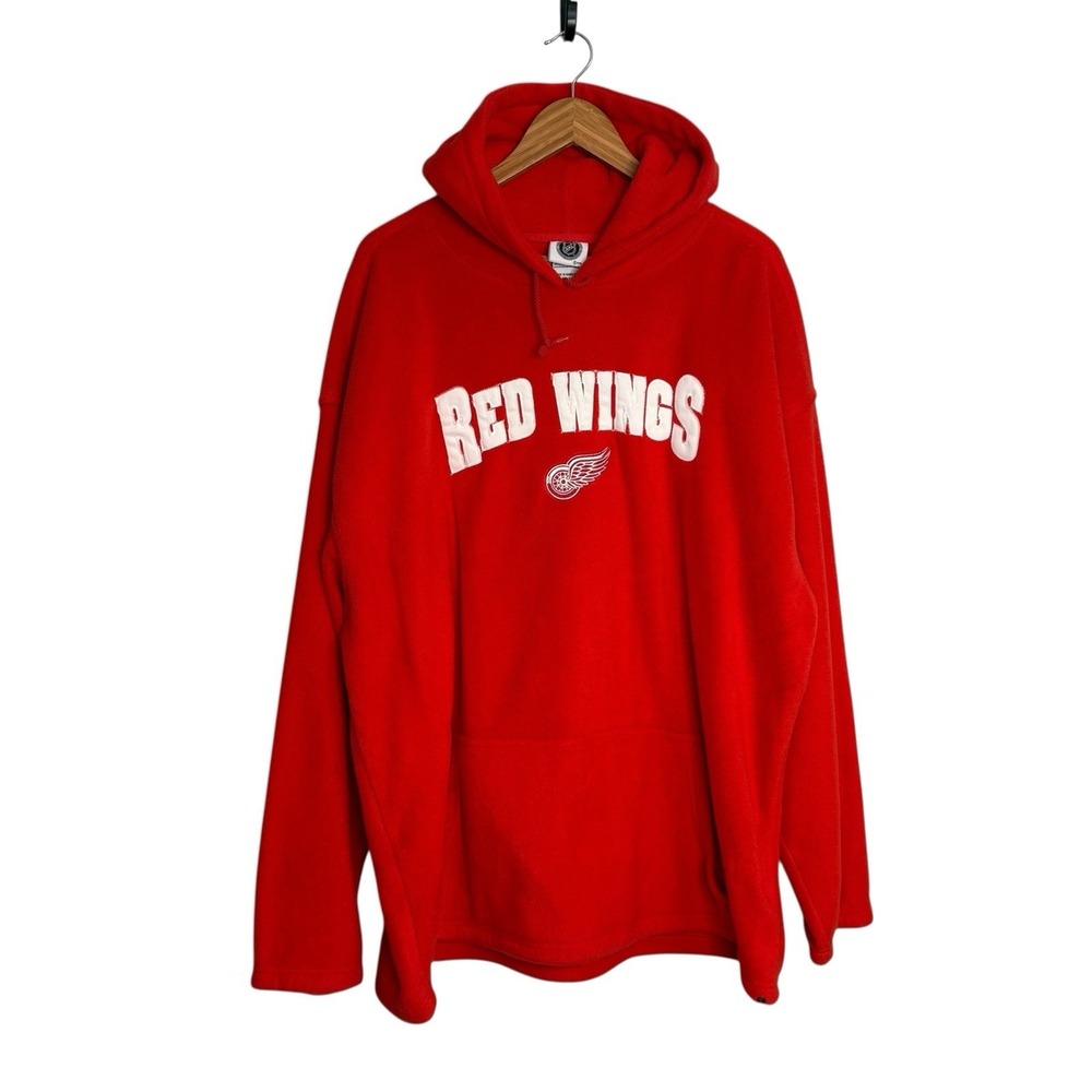 NHL Detroit Red Wings Mens Hoodie 2XL Red Fleece Pullover Kangaroo Pocket Hockey
